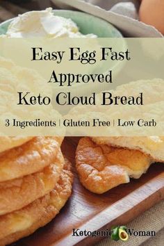 egg fast approved keto cloud bread on a cutting board with eggs in the background