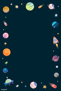 the solar system with planets and stars around it in black background, there is an empty space for text