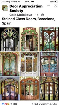 many different doors and windows with stained glass designs on them, all showing the same design