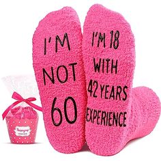 Birthday SocksSay it with socks - "I'M NOT 60, I'M 18 WITH 42 YEARS EXPERIENCE", which is soft and moisture wicking, wrapping your feet with excellent comfort. They make the perfect gift for women in their 60s.Size & MaterialThese fluffy socks are made of plush coral fleece, providing ultimate comfort and warmth. Designed to fit girls’ shoe sizes 6-10. Our fuzzy birthday socks also feature black non-slip soles, ensuring your safety on wood and tile floors.Cupcake PackagingTo ensure easy t... 71st Birthday, 71 Birthday, Christmas Wedding Gifts, Fluffy Socks, Friend Gifts, Toe Socks, Old Woman, Valentines Day Weddings, Gifts For Your Mom