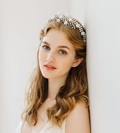 Vivienne Tiara Hairstyle One Side, White Tiara, Hair Color Names, Pearl Flowers, Hair To One Side, Fairest Of Them All, Tiara Wedding, Jennifer Behr, The Vivienne