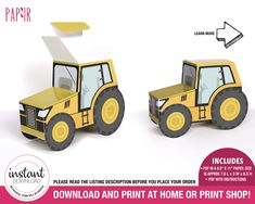 a paper model of a yellow tractor