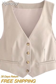 Shipping: Worldwide Express Shipping AvailableDelivery time: 🚚7-15Days Fast ShippingReturns: Fast refund,💯100% Money Back Guarantee. V-neck Vest With Button Closure For Summer, Summer V-neck Vest With Button Closure, Sleeveless Beige Vest With Buttons, Beige Sleeveless Vest With Buttons, Beige Buttoned Tank Top For Spring, Spring Beige Buttoned Tank Top, Beige V-neck Vest With Buttons, Beige V-neck Vest With Pockets, Beige Button Tank Top For Spring