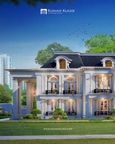 this is an artist's rendering of a two story house with balconies