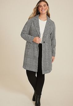 Plus Size One Button Houndstooth Dress Coat | maurices Plus Size Over 50 Fashion, Over 50 Fashion, Maurices Plus Size, Houndstooth Dress, Dress Coat, Houndstooth Pattern, List Style, A Plus, 50 Fashion