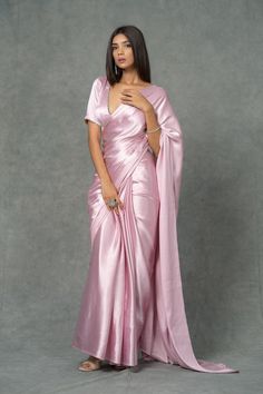 Wedding Party Wear, Plain Saree, Saree Designs Party Wear, Pink Solid, Elegant Saree