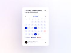 the doctor's appointment app is displayed on a white background with blue and red circles