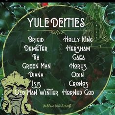 the yule devilies - holly king, holly king, demeterer, herman geea, green man, horsman, robin, cron's, us,