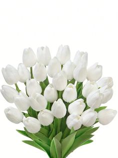 a bouquet of white tulips in a vase