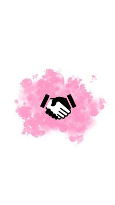 two people shaking hands in front of a pink cloud with watercolor stains on it