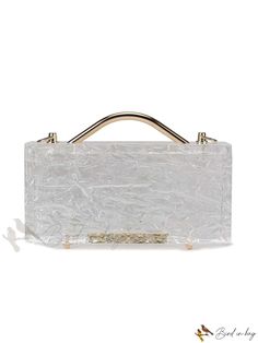 Bird in Bag - Acrylic Clutch Bag for Evening Parties, Formal Wear, and Fashionable Womens Handbag with Metal Accents Gold Rectangular Case Bag For Daily Use, Rectangular Clutch With Detachable Strap As Gift, Chic Clear Rectangular Bags, Clear Rectangular Bag, Clutch With Detachable Handle For Daily Use, Rectangular Clutch With Detachable Handle For Daily Use, Daily Use Clutch With Detachable Handle, Clear Rectangular Shoulder Bag, Elegant Clear Square Bag