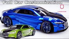 two different colored cars with the words full car customization