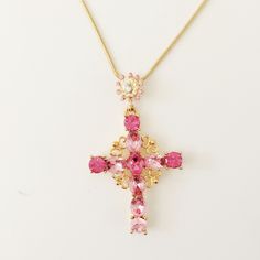 New Pink Clear Crystal Round Holly Cross Charm Chain Good Fortune Necklace N1459 Total: 1 Pieces Sizes: total length: 45 cm (2.54 cm= 1 inches), and drop length: 25~30 cm, Pendant size: 6 x 3.5 cm. Shipping: I charge $3.99 shipping for this auction, and $1.00 each additional necklace or pendant, or brooch purchase. Please talk with me before returning any item and ship within 14 days of receipt. Returns must be in the same condition they were shipped.  I request payment by PayPal in three days, but planned in advance of purchase alternate payment methods and time payments can be arranged. International buyers pay actual shipping cost and are responsible for any customs fees their own countries may apply.. Please talk with me before returning any item and ship within 14 days of receipt. Ret Pink Pendant Necklace With Chain, Pink Cross Necklace, Belly Jewelry, Charm Chain, Girl Jewelry, Jewelry Lookbook, Cross Charms, Good Fortune, Jewelry Inspo