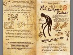 an open book with drawings on it and some words in the middle one is spanish