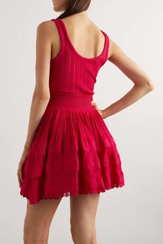 Fitted Pointelle Knit Dress, Summer Pointelle Knit Dress, Spring Pointelle Knit Mini Dress, Alaia Mini Dress, Alaia Knitwear, Skater Style, Knit Mini Dress, Pink Mini Dresses, Net A Porter