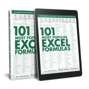 two ebooks with the title 101 most popular excel formulas on one screen and an ipad next to it