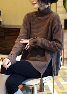 30 Days Safe Return & Worldwide Delivery Brown Turtleneck Sweater Outfit, Brown Turtleneck, Turtleneck Sweater Outfit, Brown Turtleneck Sweater, Oversized Turtleneck Sweater, Oversized Turtleneck, Winter Fashion Outfits Casual, Fall Fabric, Style Inspiration Fall