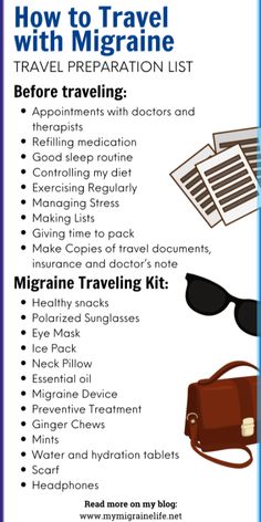 How to Travel with Migraine - My Migraine Life. People asked how I can travel with Chronic Illness; the answer? Not easily. In this post, I shared my preparation tips before travel and my preventative treatment care. Traveling comes at a huge cost for me, I battle many triggers while traveling, so this travel preparation list helps me manage my migraine triggers during road trips and plane travel. Visit my blog to learn more about traveling with migraine and the traveling triggers. Migraine Tips, Essential Oils For Migraines, Forward Head Posture Exercises, Ginger Chews, Migraine Triggers, Throbbing Headache, Neck And Shoulder Muscles, Constant Headaches