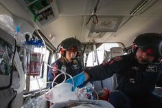 Flight nurse Kelly Bircher, left, and flight paramedic Nick Herrington care for a trauma patient on board a Life Flight helicopter on route... Funny Pilot, Nursing School Motivation, Nurse Aesthetic, Nurse Midwife, Healthcare Jobs