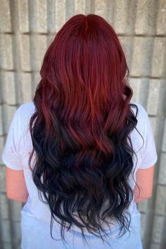 Red And Black Bayalage, Burgundy To Black Ombre Hair, Red On Top Black On Bottom Hair, Red Hair With Black Ends, Red To Black Hair, Ginger Hair With Black Tips, Black And Red Ombre Hair, Black Hair Red Tips