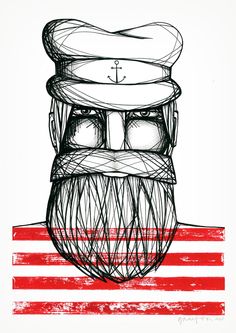 a drawing of a man's face with the american flag in front of him