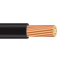 an electrical cable with copper conductoring and black plastic sheaths on the end, isolated against a white background