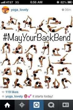 an image of a woman doing yoga poses on her cell phone with the caption'may your back bend '