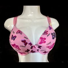 New With Tags Juicy Couture Bra In Size 42d Pink With Butterflies Purple Bras, Pretty Bras, Lounge Bra, Earthy Outfits, Gray Sports Bra, Kawaii Stuff, Pinterest Ideas, Cute Bras, White Sports Bra