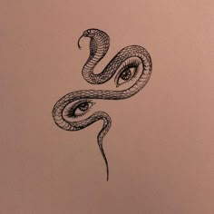 a drawing of a snake with an eye on it's head and the tail curled up