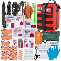 an emergency survival kit is shown with gloves and other items to be used for the rescue