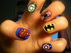 Cartoon Nail Art Designs #naildesigns #nailart Superman Nails, Batman Nail Art, Batman Nails, Tumblr Nail Art, Cartoon Nail Designs, Dark Nail Designs, Funky Nail Art