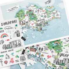 an illustrated map of singapore and other countries