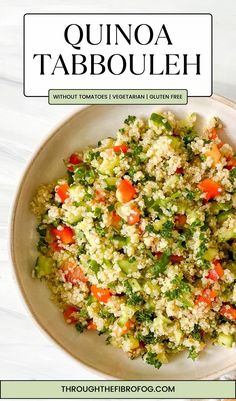 labelled quinoa tabbouleh in a cream bowl with text, without tomatoes, vegetarian and gluten free. Bbq Side Dish Recipes, Gluten Free Side, Gluten Free Recipes Side Dishes, Bbq Side Dish, Summer Picnic Food, Vegetable Burger, Weekend Recipes, Quinoa Tabbouleh