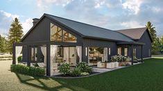 this is an artist's rendering of a modern farmhouse style home with open floor plans