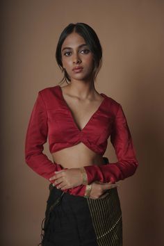 Maroon Silk made Plunging Neck Long Sleeve Blouse, Partywear Sari Blouse, Wedding wear Saree Blouse, Designer Saree Blouse, Maroon Crop Top Long Sleeves Designs Blouse, Glass Sleeve Blouse Design, Indian Make Up Aesthetic, Long Sleeve Saree Blouse Designs, Long Sleeves Blouses For Sarees, Maroon Blouse Designs, Satin Blouse Designs, Long Sleeve Saree Blouse, Long Sleeve Blouse Designs