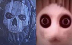 two different pictures one with an alien head and the other with a creepy face