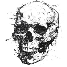 a black and white drawing of a skull