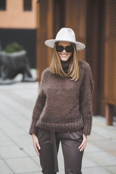 "This solid color casual turtleneck silk mohair sweater is more than trendy and comfortable for almost any occasion.  The yarn contents silk, it is very soft and will caress your skin. DETAILS SIZE: Comes in S, M and L.  Color: Brown and many more Length: 60 cm / 24\" Model is 5,7\" (175 cm) and wears size S Material: 70% mohair, 30% silk Please note that there might be some colors discrepancies due to the different monitor settings. HANDMADE. Every item is handmade and takes approximately 2 to 4 weeks to make, that is why every one is unique as yourself.  C A R E * Hand-washing in cool water only. * When washing use a mild hair shampoo without conditioner or a wool friendly detergent. * Lay down the knits on a dry towel and let them dry flat, do not hang them until dry. * Dry away from di Mohair Turtleneck Sweater For Fall, Fall Mohair Turtleneck Sweater, Fall Turtleneck Mohair Sweater, Alpaca Turtleneck Sweater For Fall, Brown Mohair Knitted Sweater, Brown High Neck Sweater For Winter, Cozy High Neck Brown Sweater, Cozy Brown High Neck Sweater, Brown Turtleneck Sweater For Layering