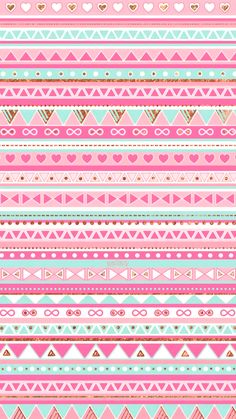 a pink and blue striped pattern with hearts on the bottom, in pastel colors