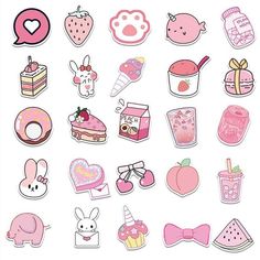 the stickers are all different shapes and sizes, including donuts, cake, ice cream