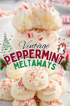 vintage peppermint melanays cookies are stacked on top of each other