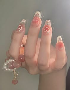 🤎* ੈ✩‧₊˚ Nail Diamond, Korean Nail Art, Korean Nails, Heart Nail, Blush Nails, Cross Art, Pretty Gel Nails, Really Cute Nails