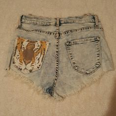 Nice Tiger Shorts. Ripped/Distresses Shorts, Never Worn In Great Condition. Tiger Shorts, Shorts Ripped, Distressed Shorts, Jean Shorts, Color Blue, Womens Shorts, Women Shopping, Blue, Color