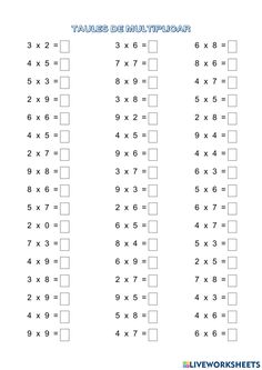 printable times table for students to practice their math skills and help them learn how to solve