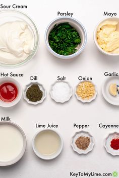 the ingredients for this recipe include sour cream, mayonnaise, pepper, garlic, and other things