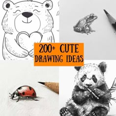 some drawings and pencils with the words 200 cute drawing ideas