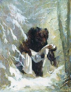 a painting of a bear in the snow