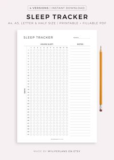 a printable sleep tracker with a pencil next to it