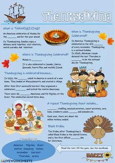 Thanks to this worksheet, your ESL students will learn about the Thanksgiving holiday. In this activity, they read the text and fill in the gaps with vocabulary from the word bank. 

The interactive version is found here: https://www.liveworksheets.com/w/en/english-second-language-esl/56037 Thanksgiving English Activities, Thanksgiving Esl Activities, Thanksgiving Worksheets Middle School, What Are You Thankful For, Thanksgiving Classroom Ideas, Thanksgiving Exercise, Thanksgiving Worksheets For Kids, Esl Thanksgiving, Thanksgiving Activities For Elementary