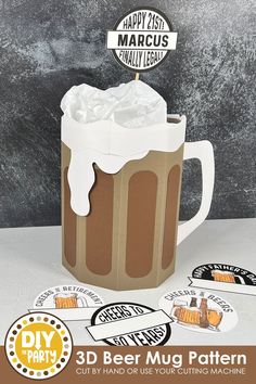 3D Beer Mug Centerpiece - beer decorations Beer Mug Centerpiece, Theme Birthday Decoration, Beer Decorations, 90s Theme Party, Beer Theme, Party Labels, Diy Cake Topper, Christmas Svg Files, Decoration Idea